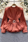 Elegant Pleated Blouse with Belt