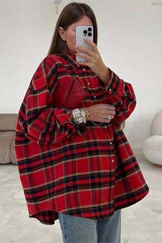 Oversized Plaid Button-Down Shirt