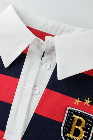 Contrast Collar Striped Polo Top