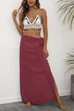 Side-Tie Maxi Skirt with Fringe Detail