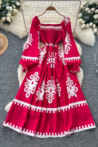Printed Puff Sleeve Casual Dress