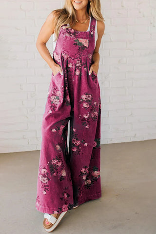 Floral Denim Wide-Leg Jumpsuit