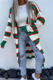 Striped Open-Front Long Cardigan