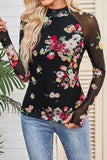 Floral High-Neck Long Sleeve Blouse