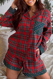 Festive Plaid Patched 2-Piece Pajama Set