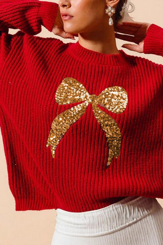 Festive Bow-Adorned Sweater
