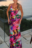 Halter Neck Maxi Dress with Artistic Print