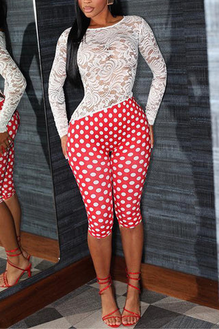 Lace Panel Polka Dot Jumpsuit