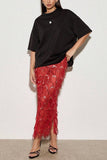 Fringe Midi Skirt with Side Slit