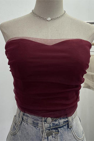 Strapless Mesh Layered Tank