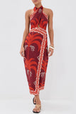 Halter Neck Tropical Midi Dress