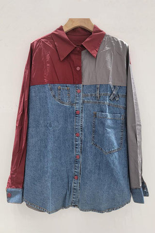 Button-Front Patchwork Shirt