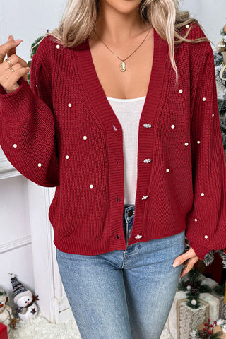 Pearl-Embellished Button Cardigan