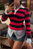 Contrast Collar Striped Polo Top