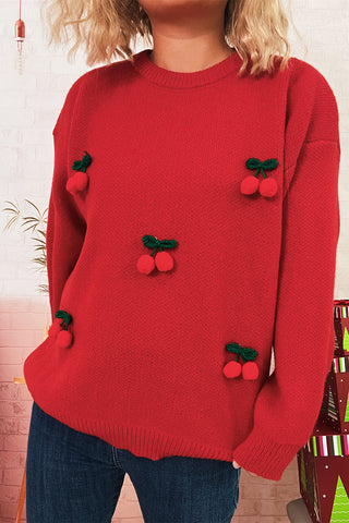 Cherry Embellished Knit Sweater