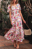Floral Short Sleeve V Neck Maxi Dress