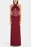Halter Neck Evening Dress with Lace Detail