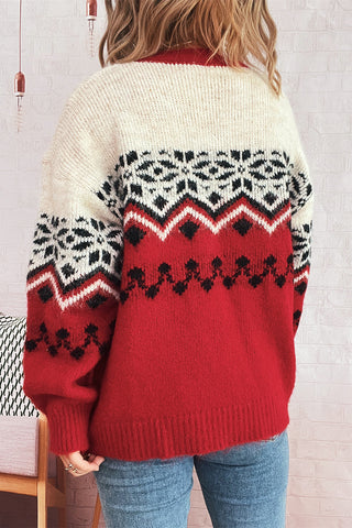 Button-Up Nordic Pattern Cardigan