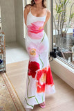 Colorblock Floral Bodycon Maxi Dress