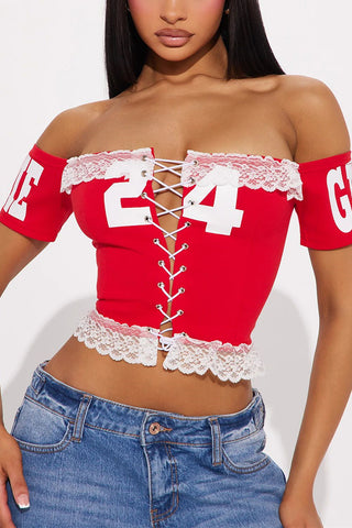 Off-Shoulder Lace-Up Tank