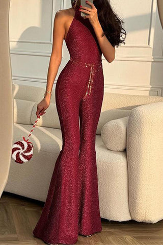 Halter Neck Flare Leg Jumpsuit