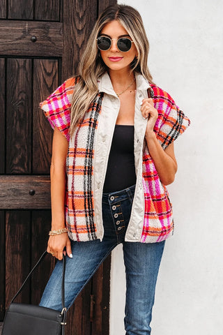 Plaid Sherpa Jacket Vest