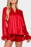 Feather-Trim Loungewear Set
