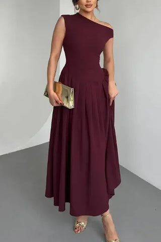 One-Shoulder Flared Casual Dress