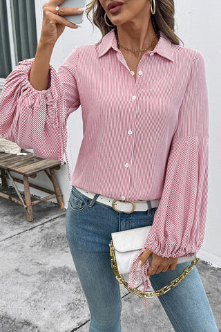 Striped Button-Up Blouse with Flared Sleeves