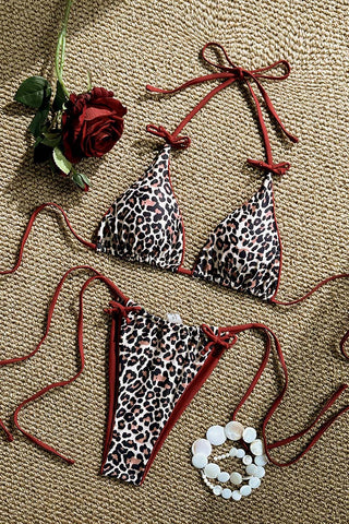 Leopard Print Tie-String Bikini Set