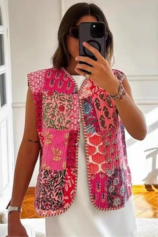 Patchwork Tie-Front Vest