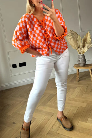 Stylish Checkered Tie Cardigan