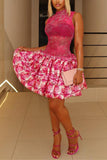 High-Neck Floral Casual Dress