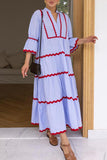 Tiered Casual Dress with Contrast Trim