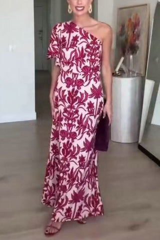 One-Shoulder Floral Maxi Dress