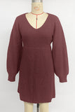 Knit V-Neck Casual Dress