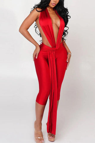 Elegant Tie-Front Halter Jumpsuit