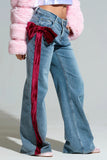 High-Waist Straight-Leg Jeans with Bow