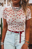 Sheer Heart Print Short Sleeve Top