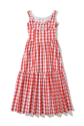 Button-Front Checkered Casual Dress