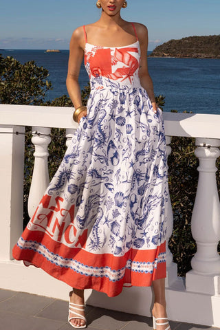 Strappy Printed Midi Dress