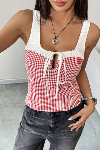 Tie-Front Gingham Tank Top