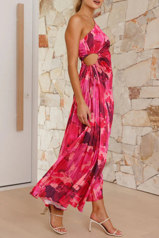 One-Shoulder Asymmetrical Pleated Dress