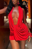 Draped Front Halter Mini Dress