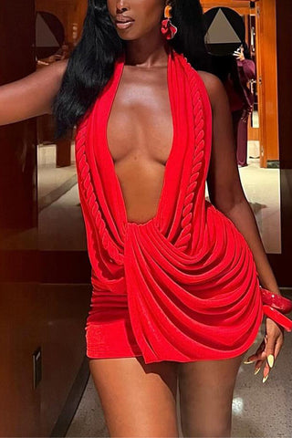 Draped Front Halter Mini Dress