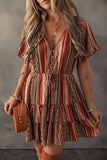 Bohemian Print Tiered Mini Dress