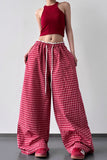 Wide-Leg Gingham Casual Pants