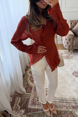V-Neck Asymmetrical Hem Blouse