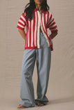 Striped Button-Up Knit Top