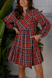 Plaid Frilly Collar Long Sleeve Mini Dress